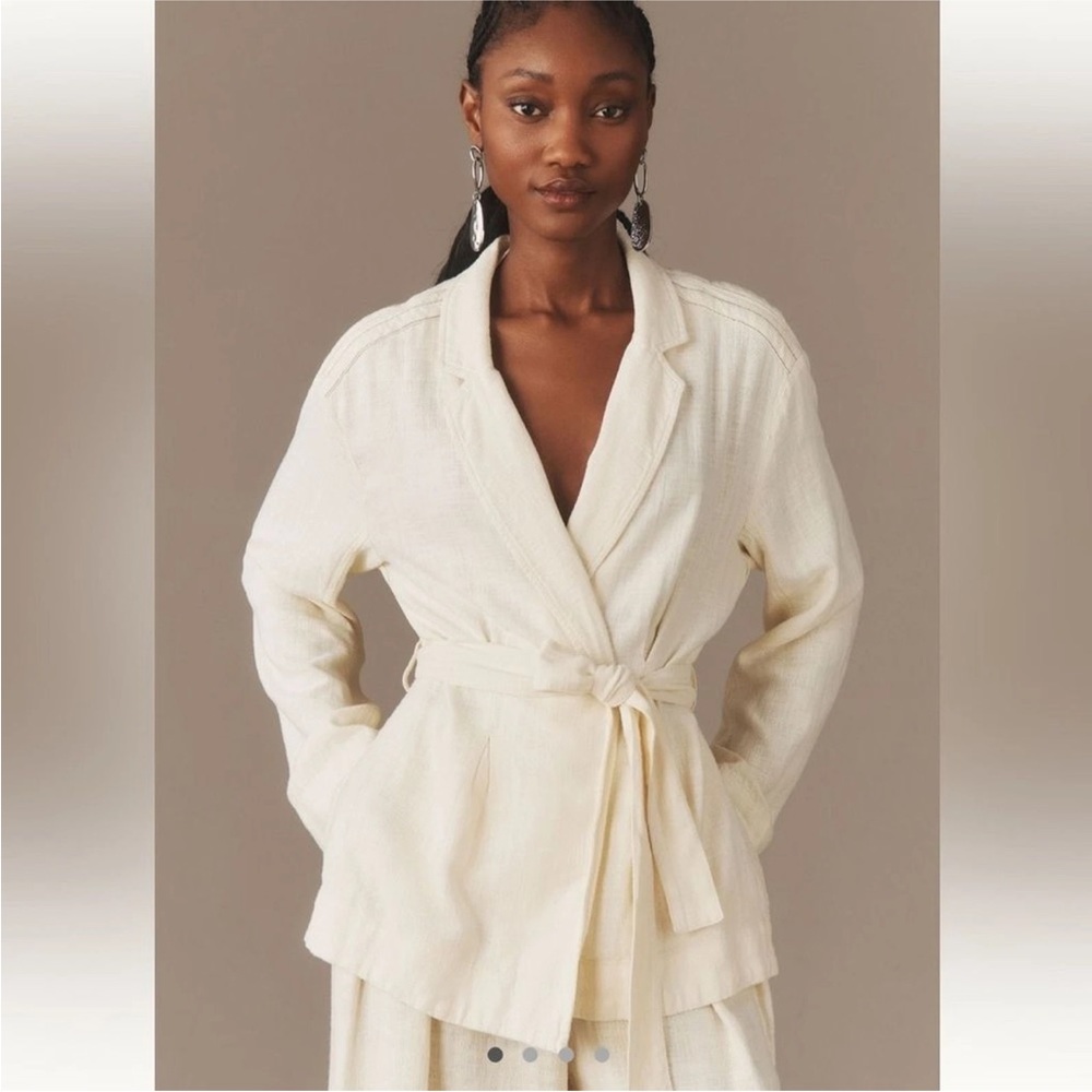 Anthropologie Cream Linen cardigan top/jacket